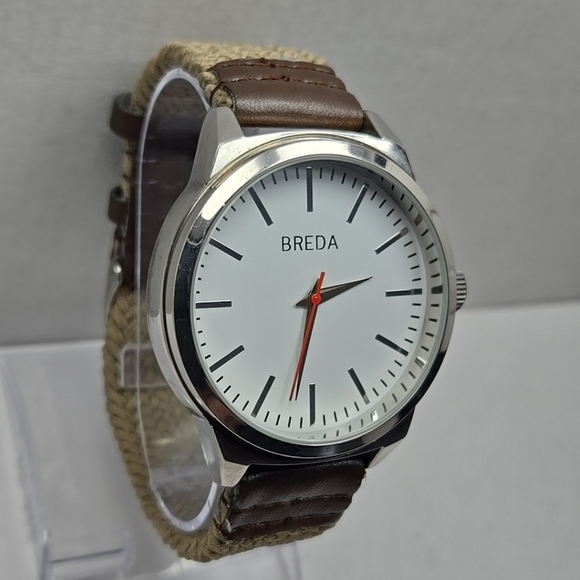 Mens Breda Silver Tone Watch On Woven Band White Dial New Battery - Picture 3 of 9